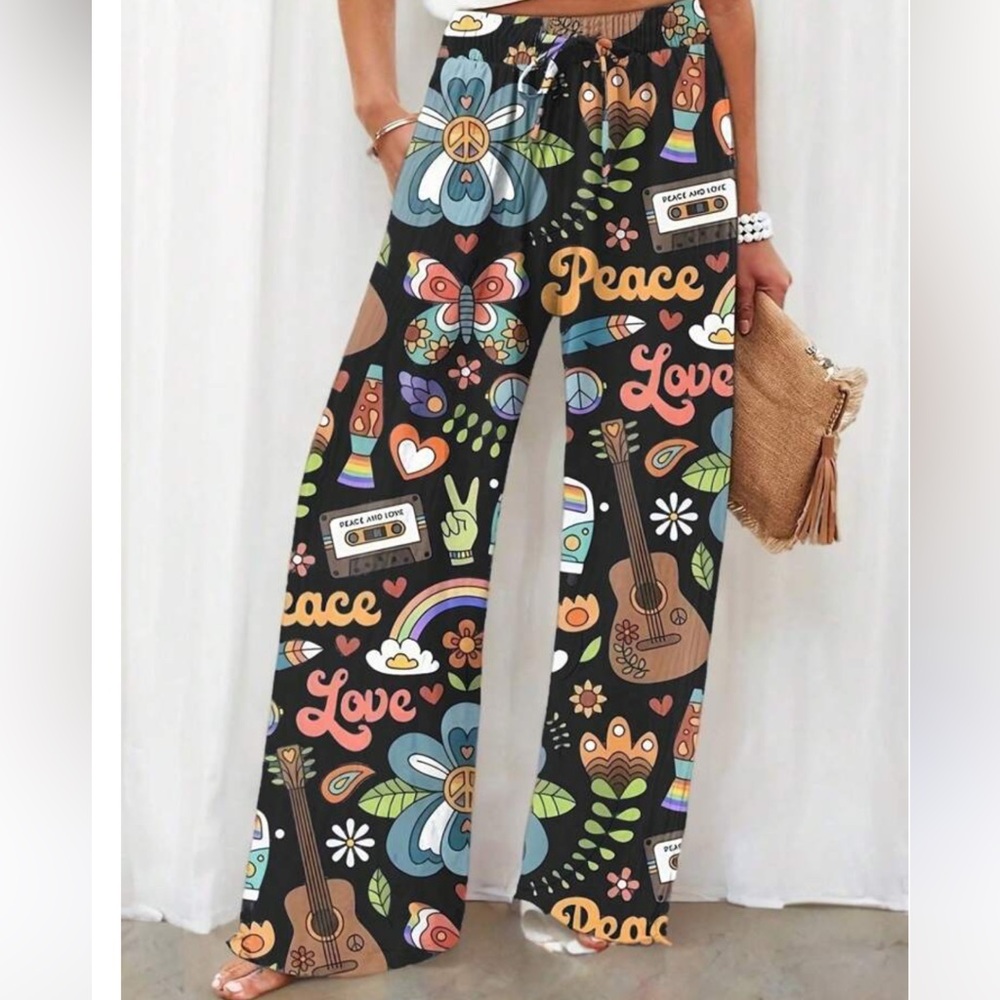 Hippie Peace & Love Print Women's Pants